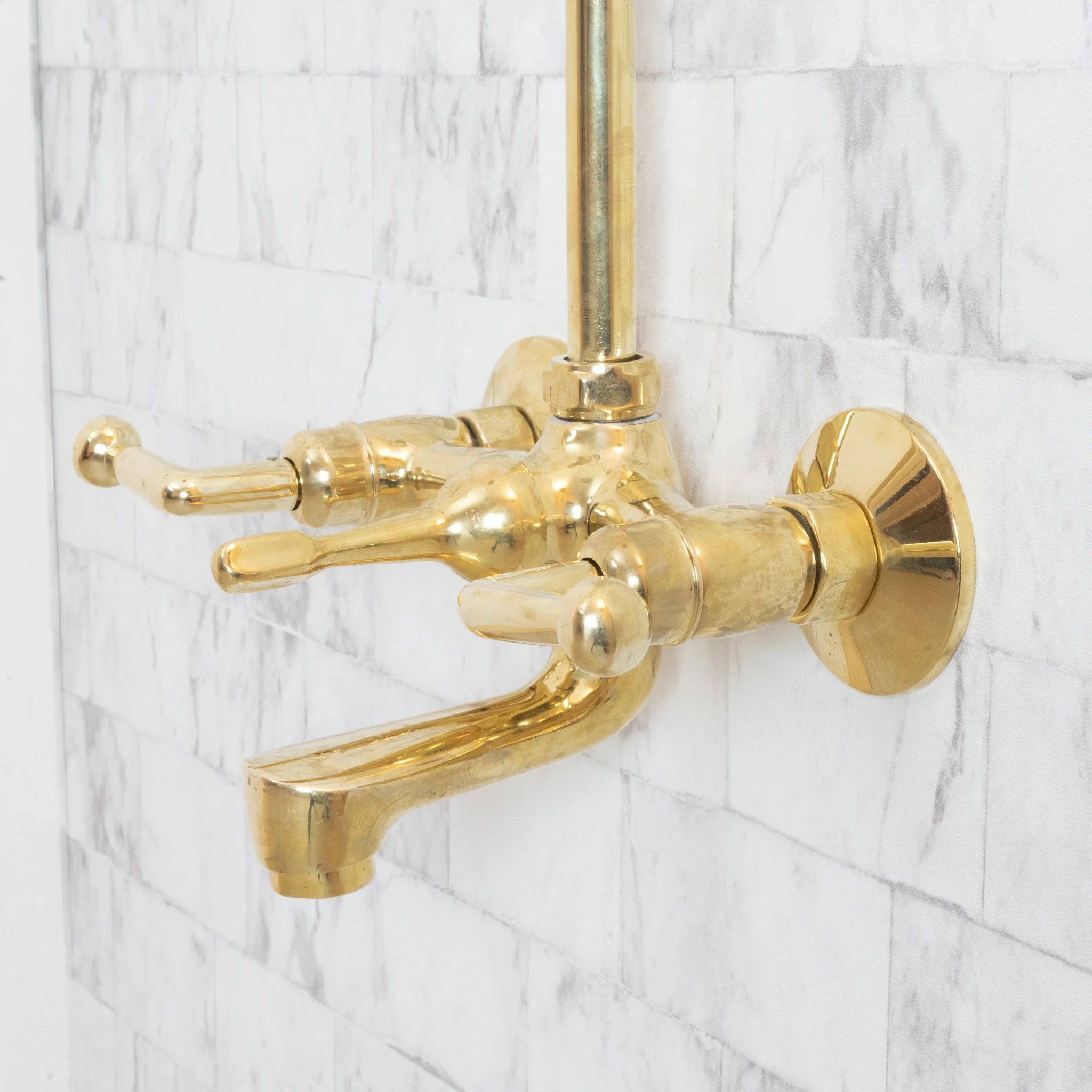 Unlacquered Brass Shower Set with Tub Filler – Square Rain Head