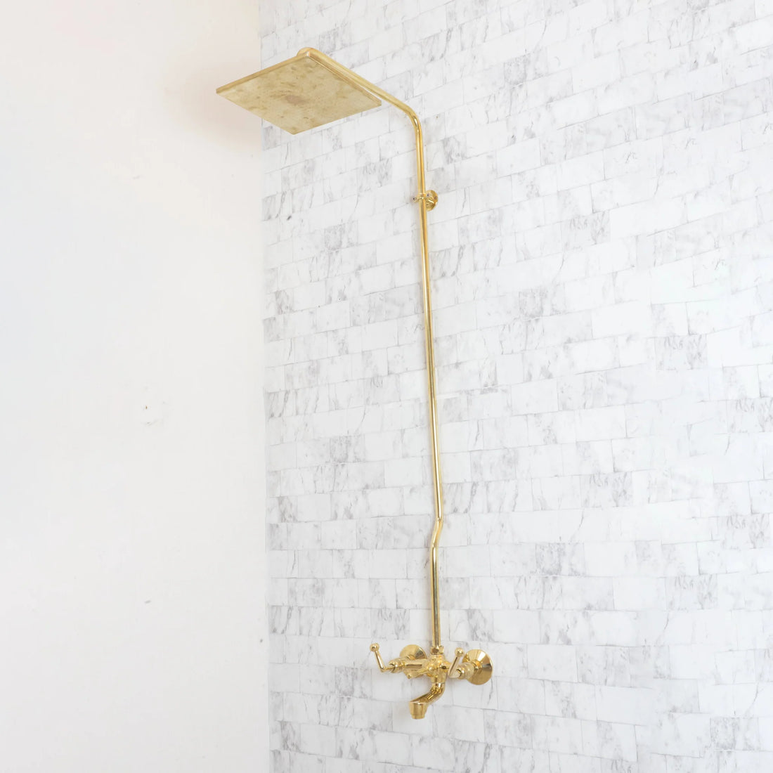 Unlacquered Brass Shower Set with Tub Filler – Square Rain Head