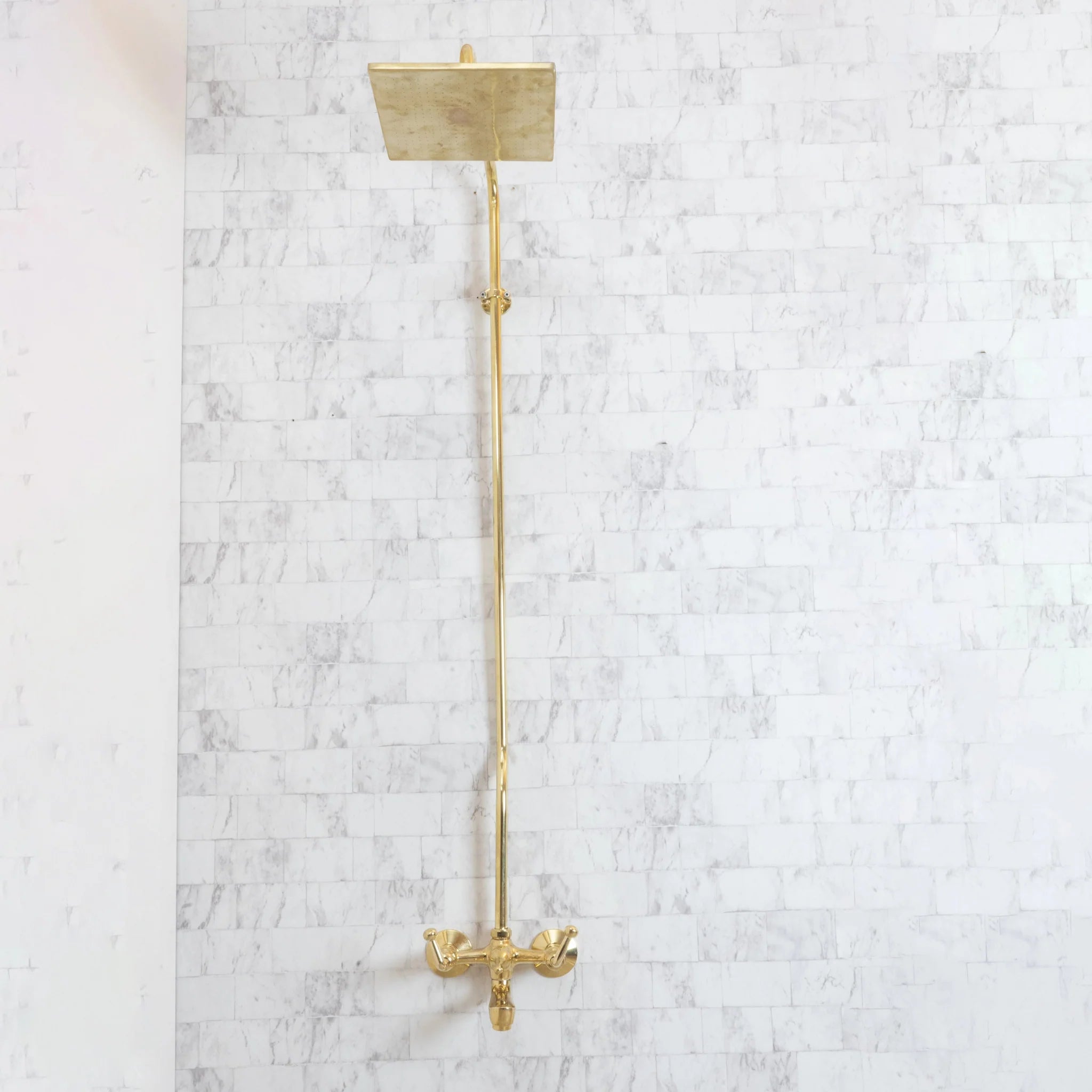 Unlacquered Brass Shower Set with Tub Filler – Square Rain Head