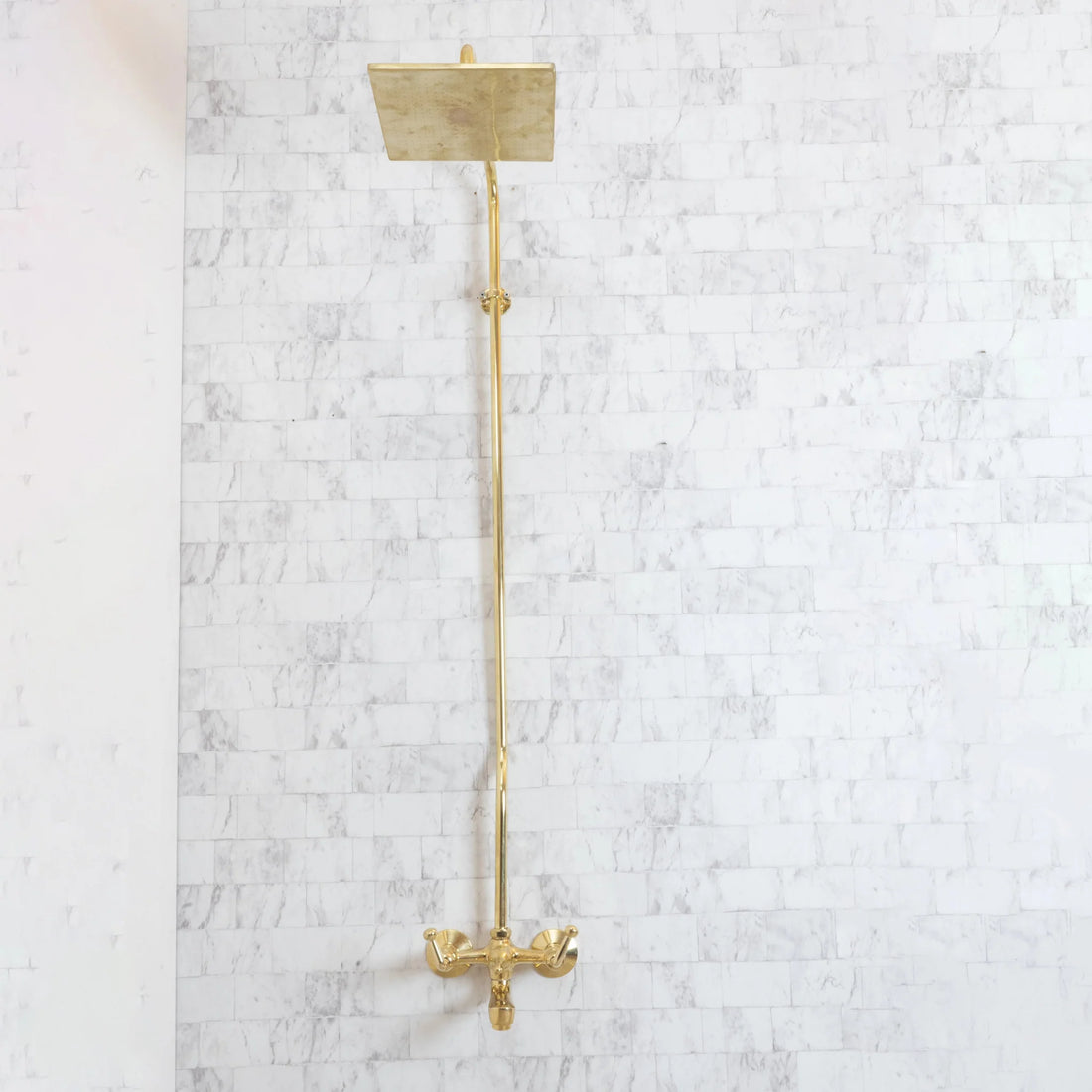 Unlacquered Brass Shower Set with Tub Filler – Square Rain Head