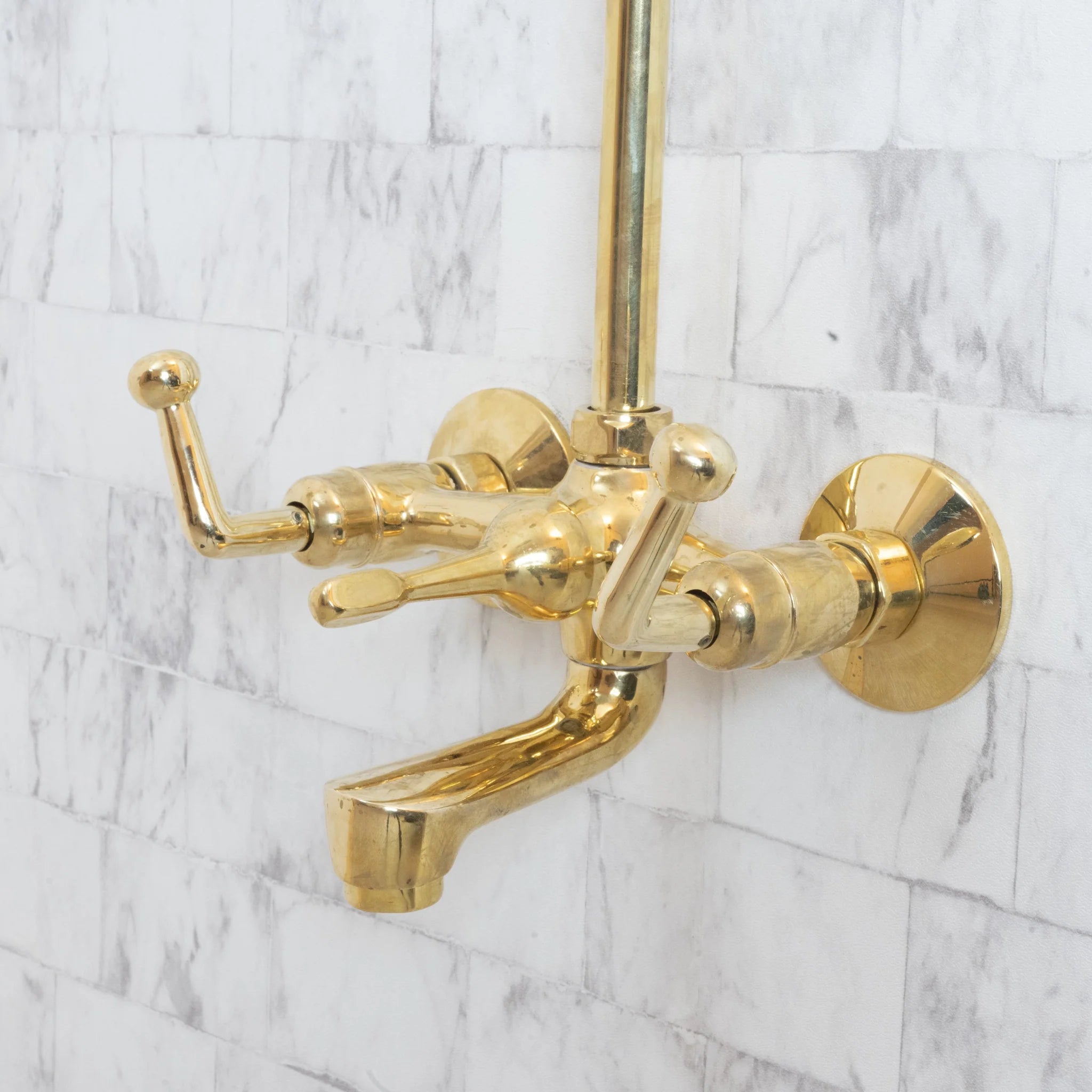 Unlacquered Brass Shower Set with Tub Filler – Square Rain Head