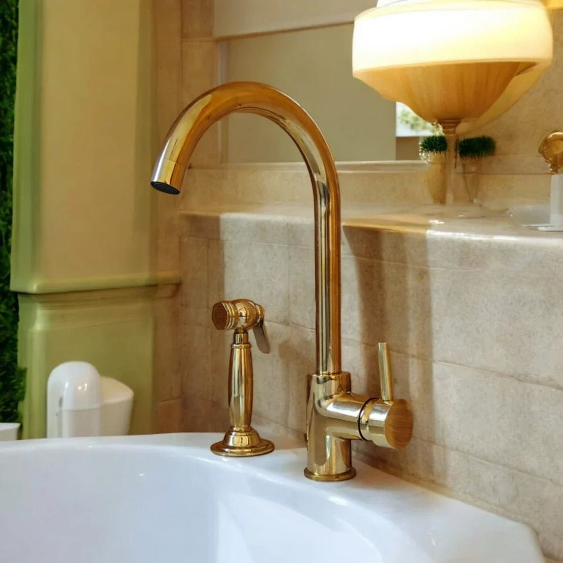 Unlacquered Brass Single Hole Kitchen Faucet – Solid Brass, Cross Handles - The House Of Brass