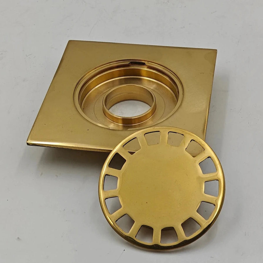 Unlacquered Brass Square Shower Drain – Removable Cover, 3 Sizes
