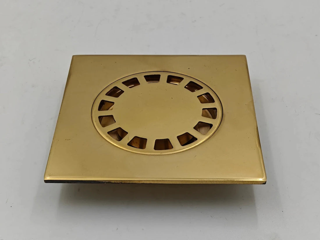 Unlacquered Brass Square Shower Floor Drain with Removable Cover - The House Of Brass