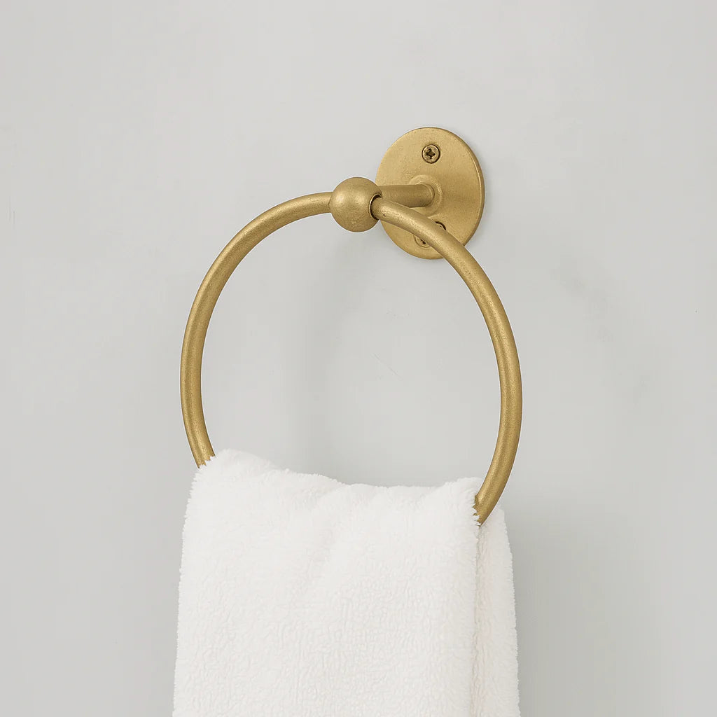 Unlacquered Brass Towel Ring Holder – 8" Ring, Wall Mounted, Handcrafted