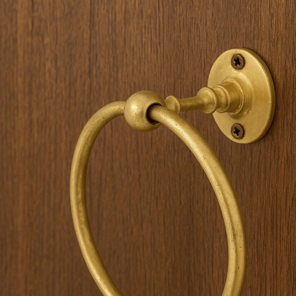 Unlacquered Brass Towel Ring Holder – 8" Ring, Wall Mounted, Handcrafted