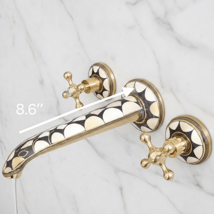 Unlacquered Brass Wall Mounted Bathroom Faucet – Solid Brass & Resin, 8.25" Width - The House Of Brass