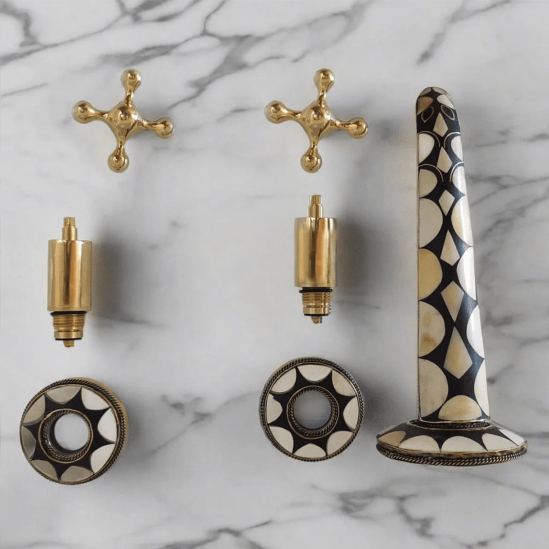 Unlacquered Brass Wall Mounted Bathroom Faucet – Solid Brass & Resin, 8.25" Width - The House Of Brass