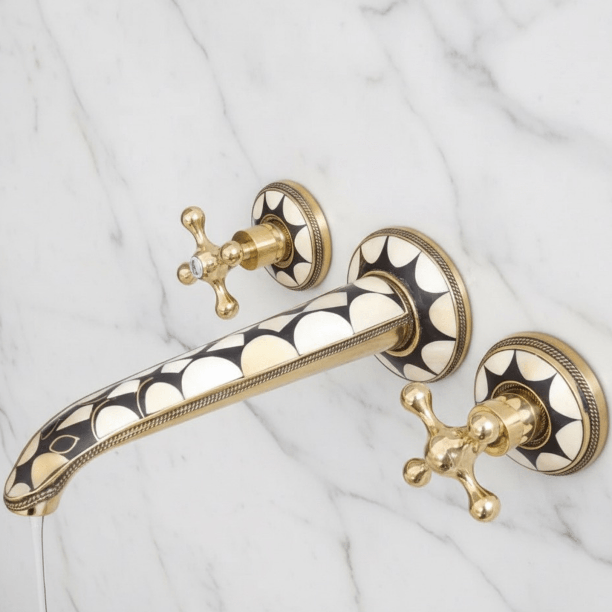 Unlacquered Brass Wall Mounted Bathroom Faucet – Solid Brass & Resin, 8.25" Width - The House Of Brass