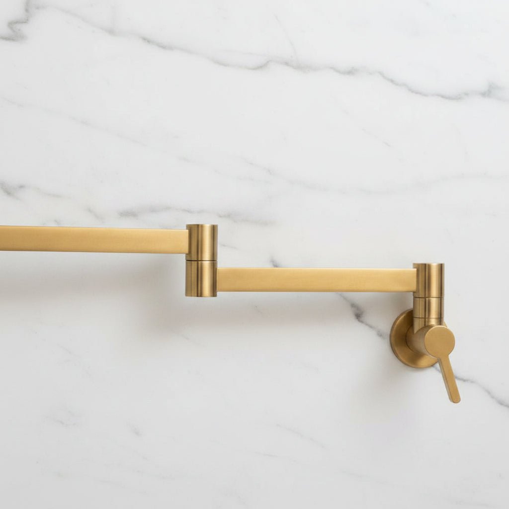 Unlacquered Brass Wall Mounted Pot Filler Faucet – Folding Arm, Above Stove | Solid Brass - The House Of Brass