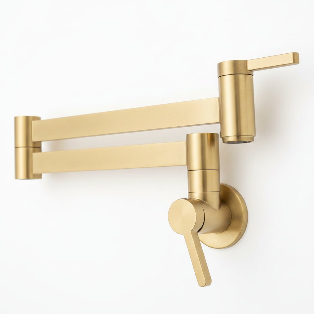 Unlacquered Brass Wall Mounted Pot Filler Faucet – Folding Arm, Above Stove | Solid Brass - The House Of Brass