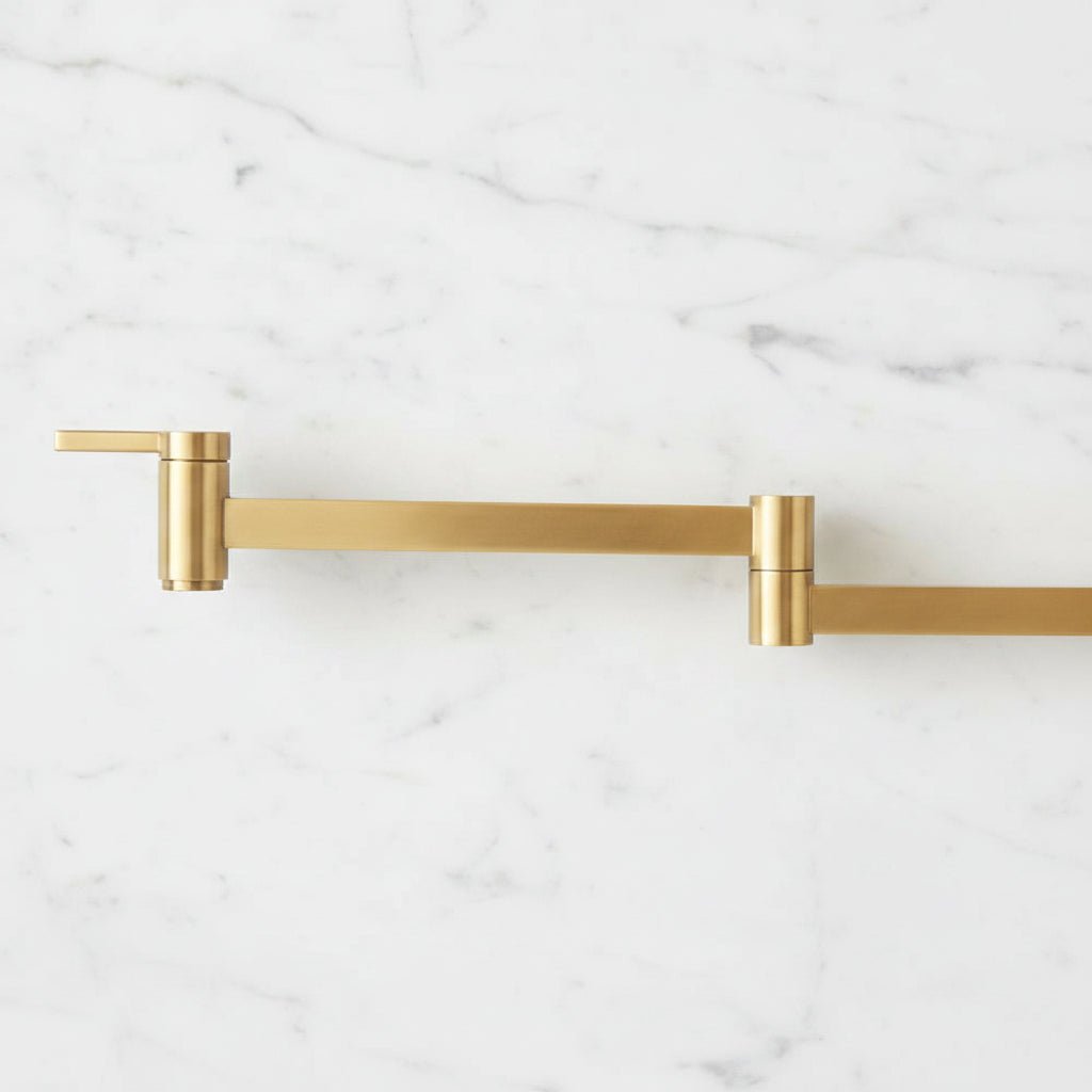 Unlacquered Brass Wall Mounted Pot Filler Faucet – Folding Arm, Above Stove | Solid Brass - The House Of Brass