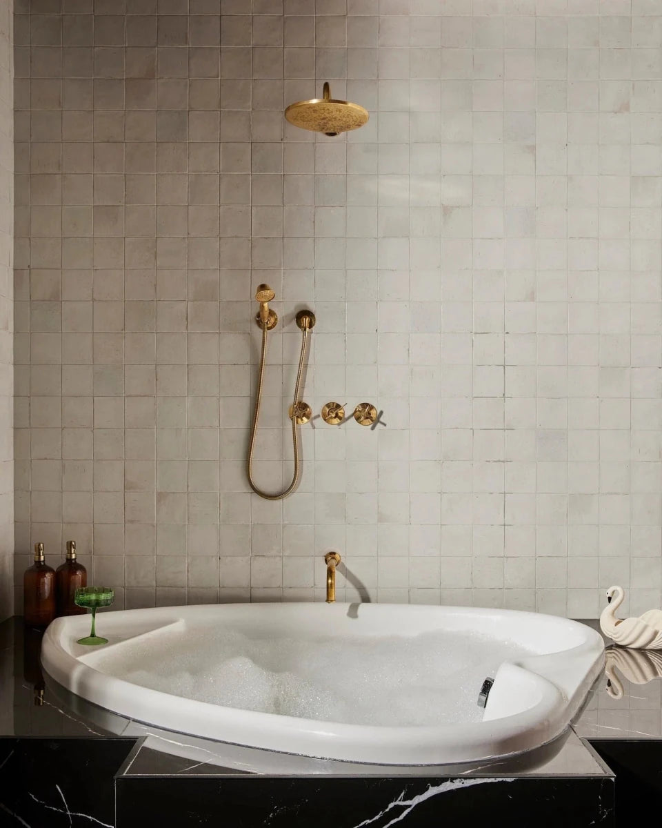 Unlaquered Brass Shower Set, Faucet and Handheld - The House Of Brass
