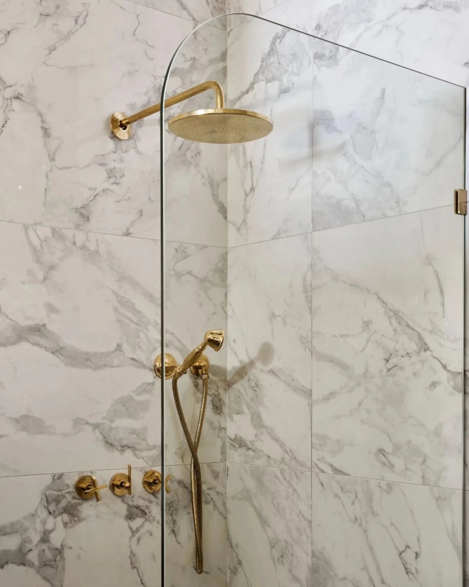 Unlaquered Brass Shower Set, Faucet and Handheld - The House Of Brass