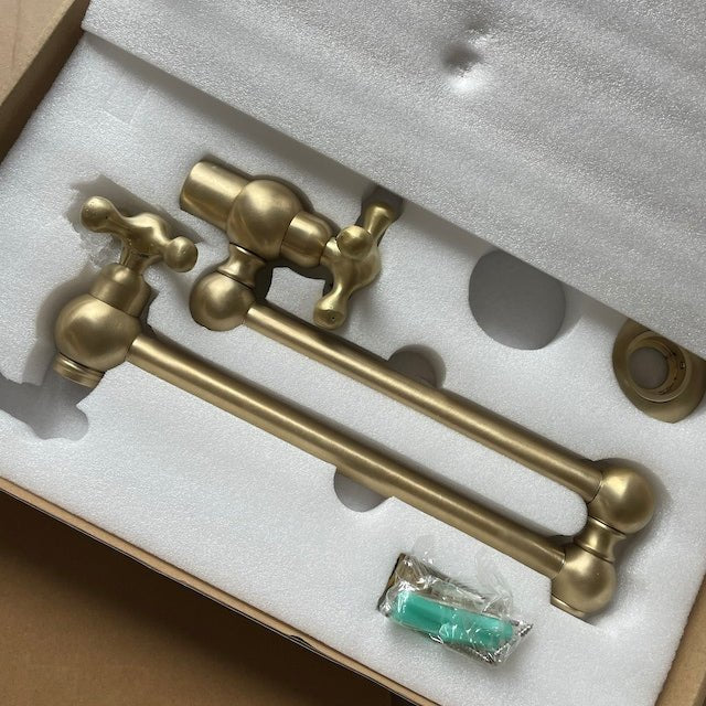 Vintage Unlacquered Brass Wall Mounted Pot Filler Faucet – Cross, Lever or Star Handles | 21" Reach - The House Of Brass